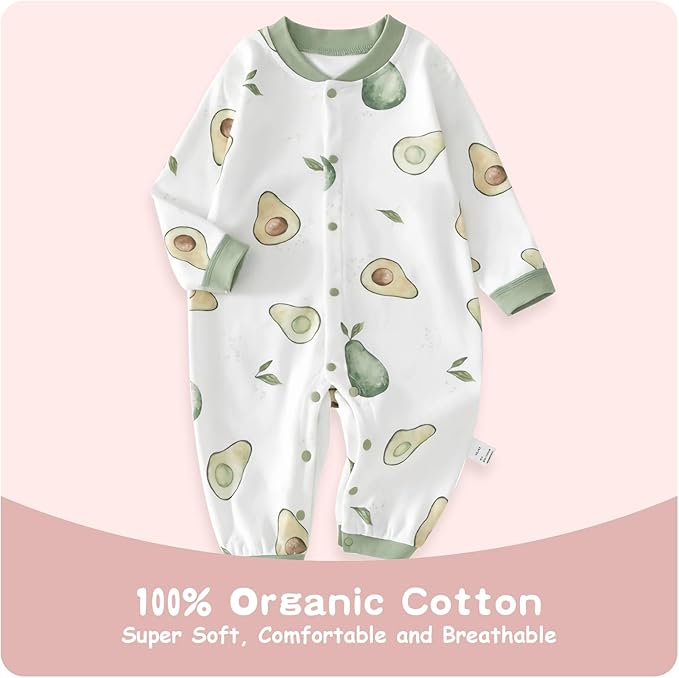 100% Organic Cotton Soft 3-24 Months Unisex Footless Newborn Baby Sleepers Pajamas Romper Boys Girls Long Sleeve