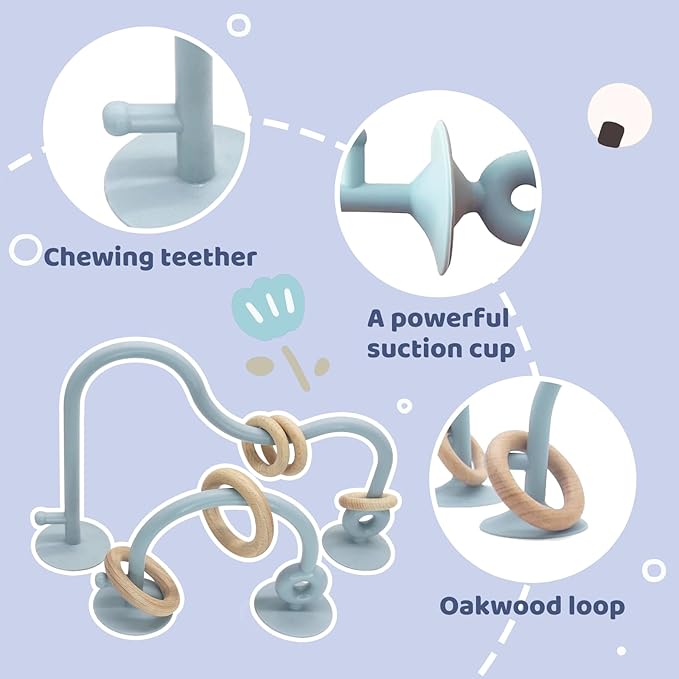 Baby High Chair Suction Toys Teething Chew - Baby Teething Toys Silicone Teethers Table Toys, Food Grade Silicon for 6 12 18 Months (Blue)