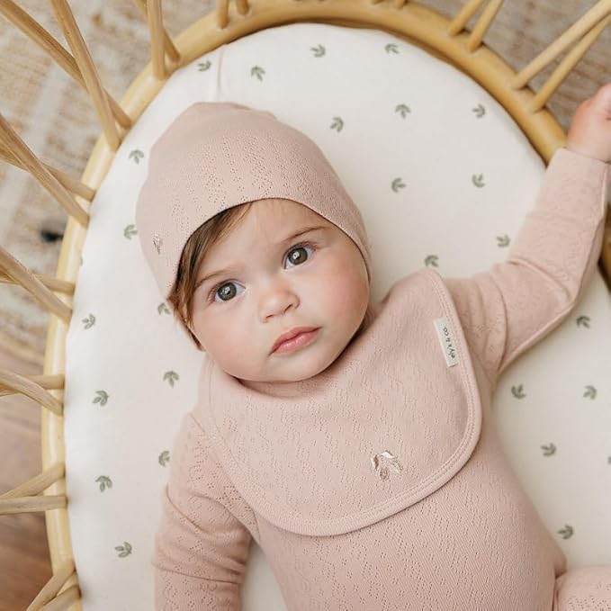 Ely’s & Co. Bassinet Sheets, Baby Boy/Girl Fitted Bassinet Mattress Sheet Set - 2 Pack, 100% Jersey Knit Cotton, fits Oval, Hourglass and Rectangle Mattress, Sage Vintage Leaf Collection, 32”x16”x3”