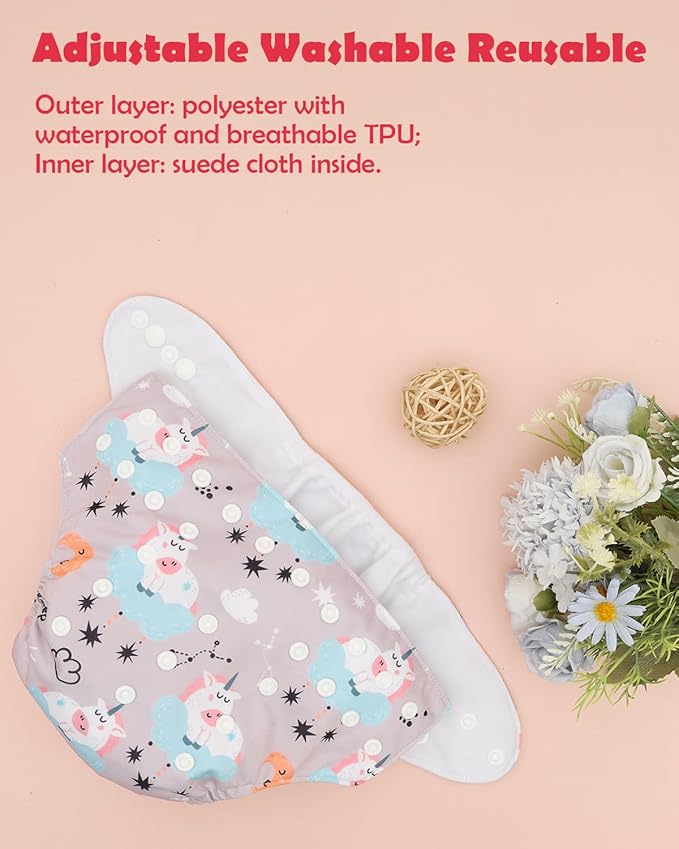 ALVABABY Baby Cloth Diaper 6 Pack with 12 Inserts One Size Cloth Diaper Covers Adjustable Washable Reusable for Baby Girls and Boys 6DM124