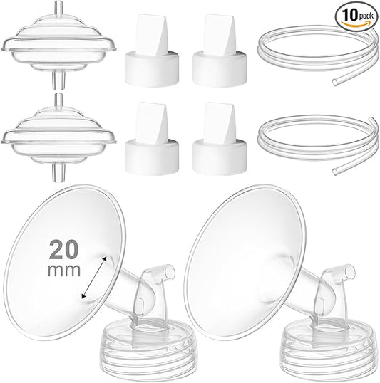 Breast Pump Accessories Kit - 20mm Flange Set Compatible with Spectra S1/S2/Motif Luna, Includes Valves, Tubing & Backflow Protectors
