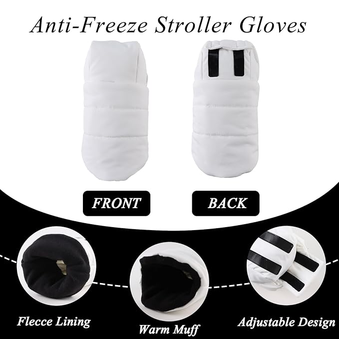 Zsedrut Stroller Gloves Universal Winter Anti-Freeze Stroller Mittens Water Repellent Hand Warmer Muff Fleece Lined,Winter Stroller Accessories (White)