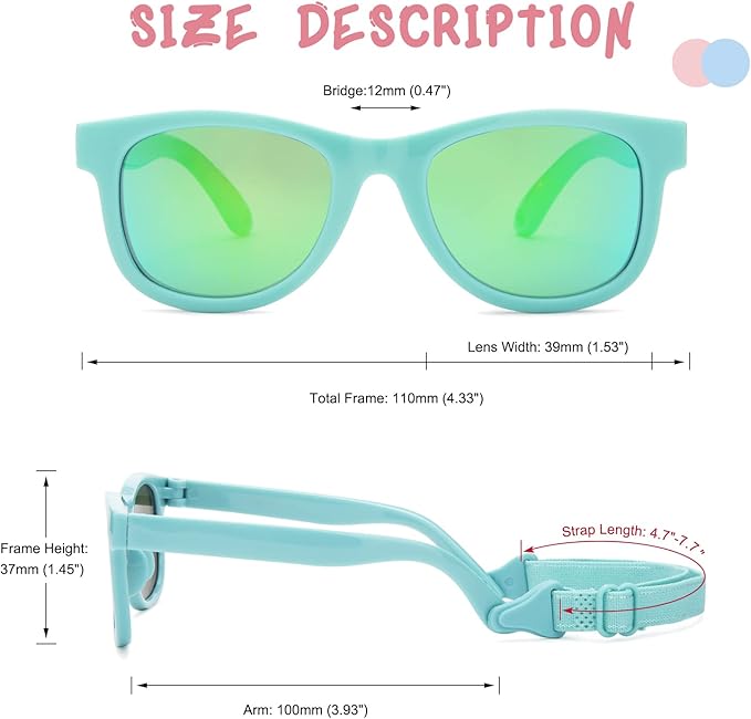 COASION Bendable Flexible Polarized Newborn Baby Sunglasses with Strap for Infant Boys Girls Age 0-12 Months CA8042