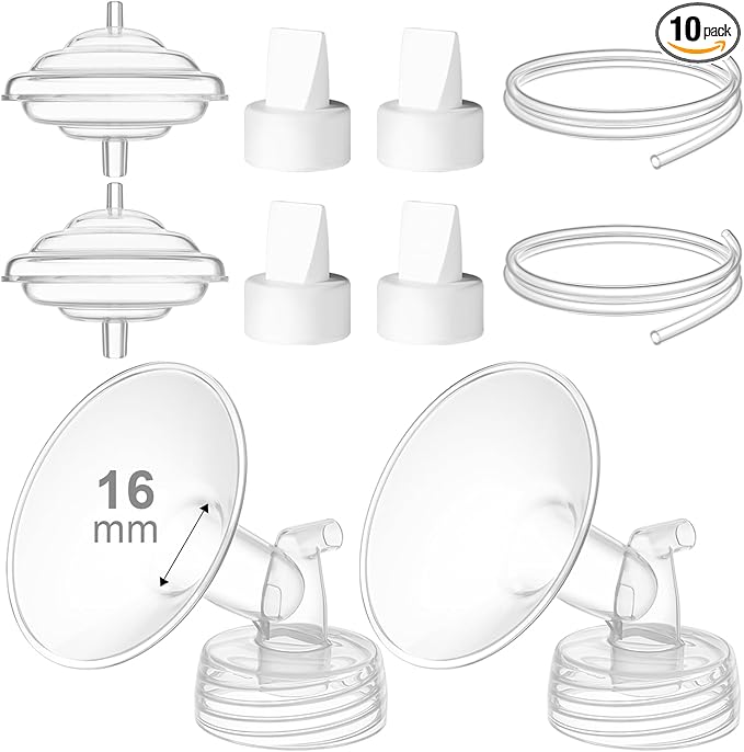 Breast Pump Accessories Kit - 16mm Flange Set Compatible with Spectra S1/S2/Motif Luna, Includes Valves, Tubing & Backflow Protectors