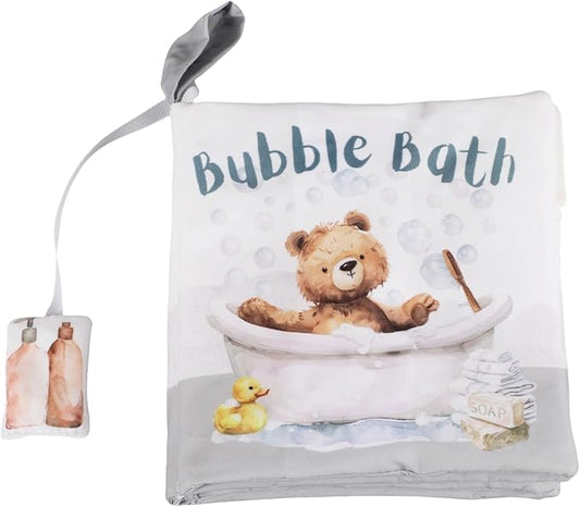 Ali+Oli Baby Cloth Book – Soft Sensory Crinkle Book with Teether for Infants 0-12 Months – Early Learning Touch & Feel Tummy Time Toy – Newborn Shower Gift for Boys & Girls - Bubble Bath