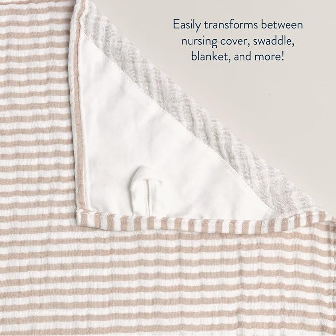 Itzy Ritzy Breastfeeding Boss Multi-Use Cover – A Nursing Cover, Swaddle, Car Seat Cover, Tummy Time Mat & Burp Cloth All in One – Made of Soft Muslin Fabric & Measures 47” x 47” (Taupe Stripe)