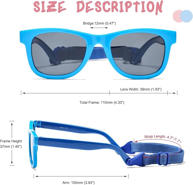 COASION Bendable Flexible Polarized Newborn Baby Sunglasses with Strap for Infant Boys Girls Age 0-12 Months CA8042