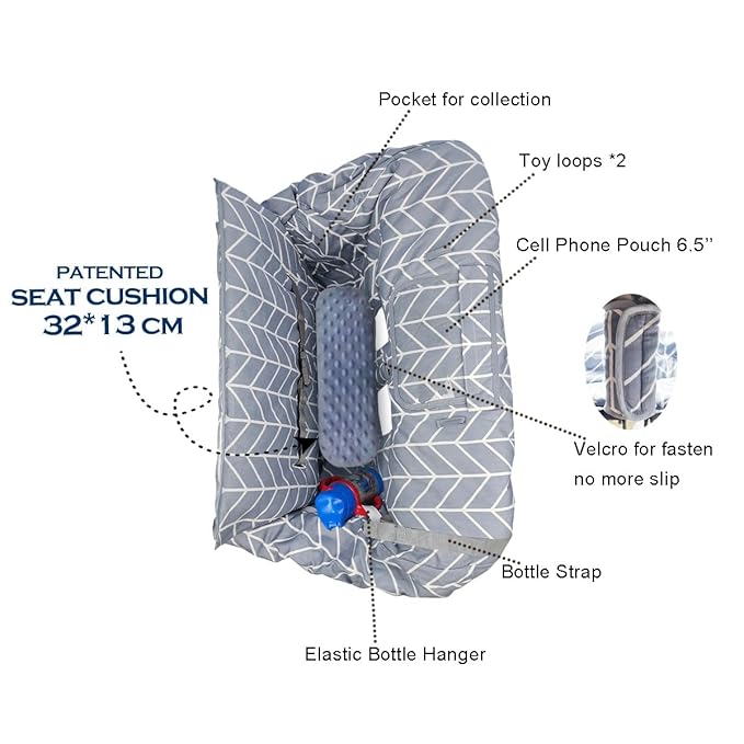 ICOPUCA Shopping Cart Cover for Baby, 2 in 1 cart Cover for Babies N high Chair Cover, Padded Grocery cart seat Cover for Baby Girl boy, with Extra Detachable Cushion, Grey;