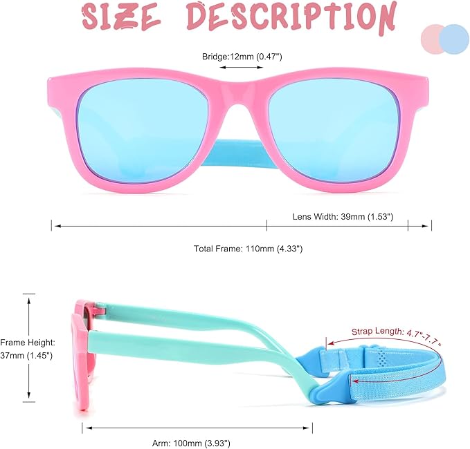 COASION Bendable Flexible Polarized Newborn Baby Sunglasses with Strap for Infant Boys Girls Age 0-12 Months CA8042