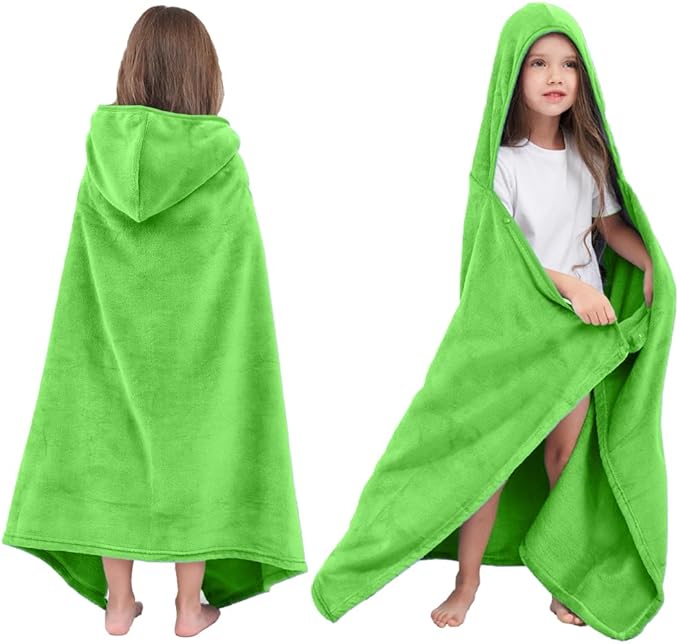 Hiturbo Kids Fleece Hooded Bath Towel: Soft Plush Pool Beach Towel Blanket - 50"x30" Toddler Towels Wrap for Boys Girls 3-12 Years (Green)