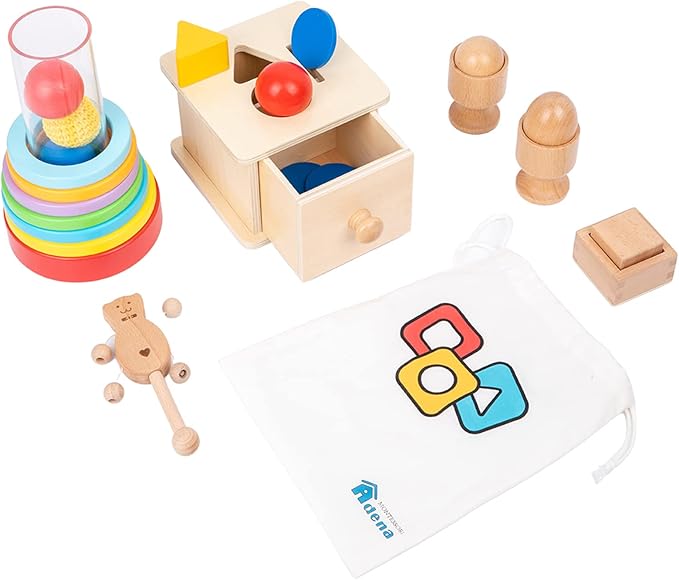 Adena Montessori Toys Play Kit for 0-15 Months Baby Interactive Toys Baby Brain Development Toys (Play Kit for 9-15 Months)