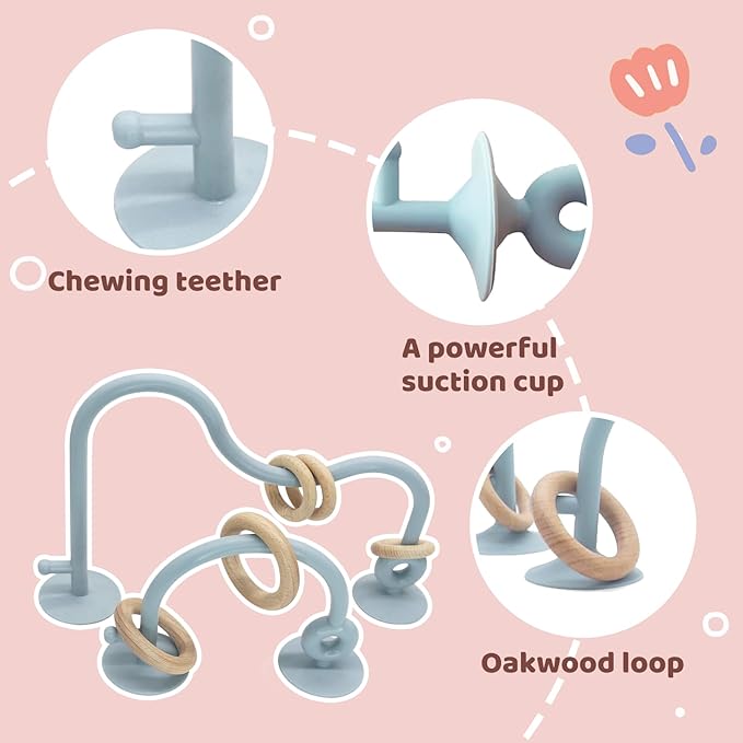 High Chair Suction Toys Baby Teething Chew - Baby Teething Toys Silicone Teethers Table Toys, Food Grade Silicon for 6 12 18 Months (BeigeRPink)