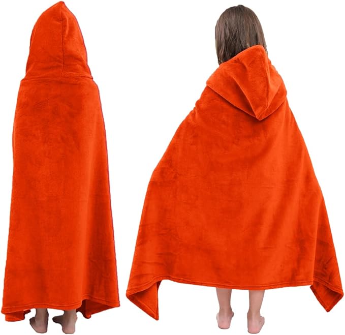 Hiturbo Kids Fleece Hooded Bath Towel: Soft Plush Pool Beach Towel Blanket - 50"x30" Toddler Towels Wrap for Boys Girls 3-12 Years (Orange)