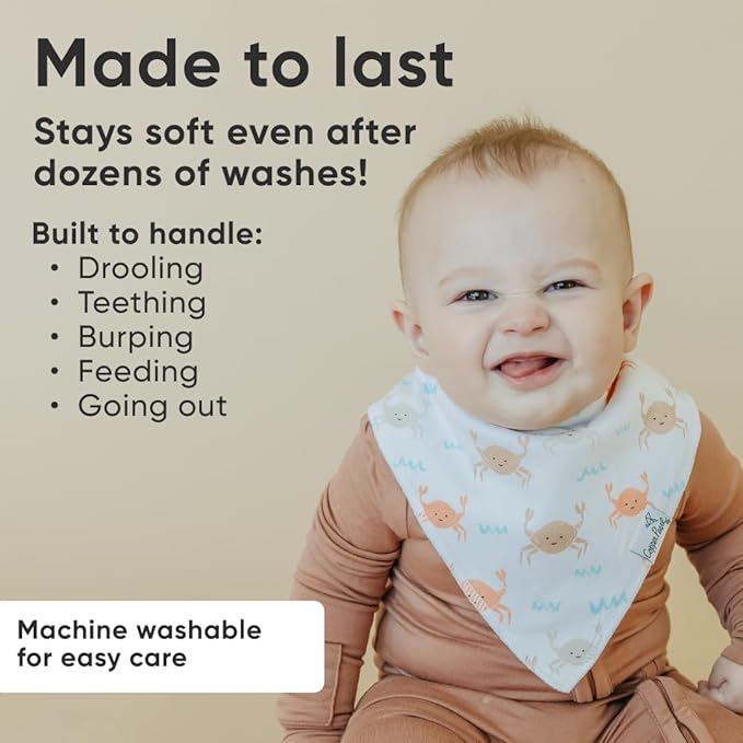 Copper Pearl 4 Pack Soft Cotton Baby Bibs for Drooling and Teething, Absorbent Drool Bibs for Baby Girl and Boy, Adjustable to Fit Newborns to Toddlers, Tons of Styles (Tide)