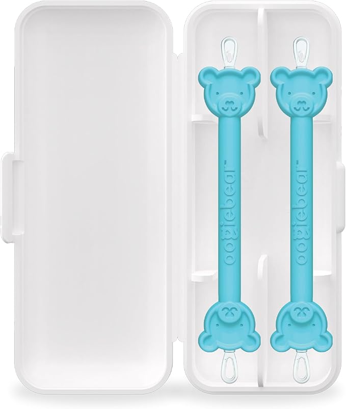 oogiebear: Baby Nose Cleaner & Ear Wax Removal Tool - Safe Booger & Earwax Removal for Newborns, Infants, Toddlers - Dual-Ended - Essential Baby Stuff, Diaper Bag Must-Have, 2 Pack Blue with CASE