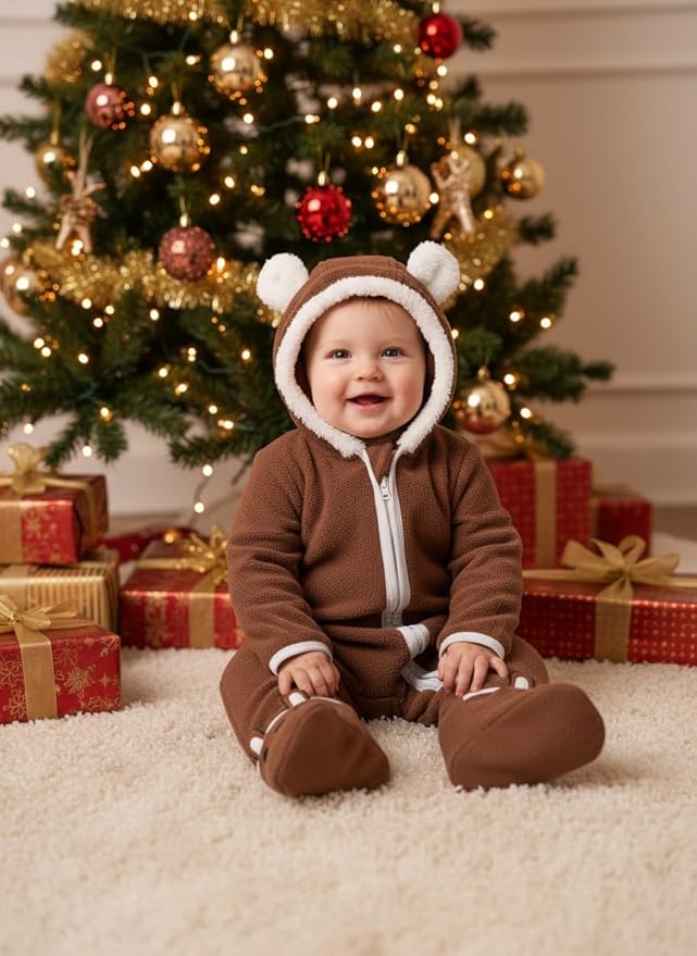 PATPAT Fleece Hooded Footed Romper Clothes, Soft Warm Footie Covers, Car Seat Friendly, Easy Zip, Cute Boy Girl