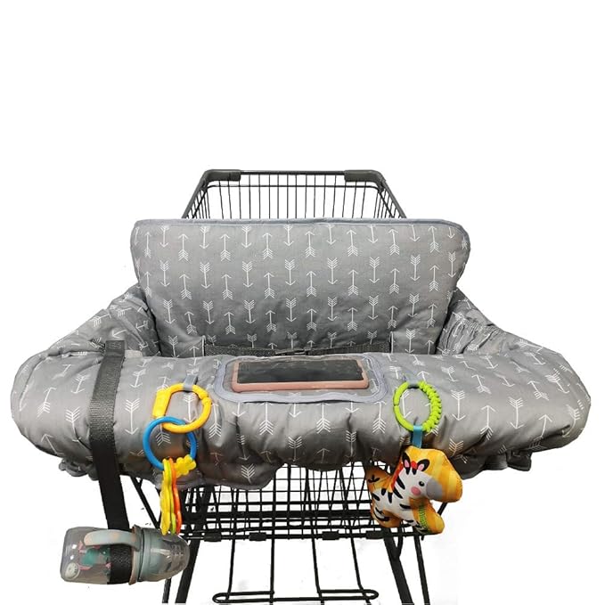 ICOPUCA Shopping Cart Cover for Baby boy Girl, Anti Slip Design, Cotton High Chair Cover, Machine Washable for Infant, Toddler, Grocery Cover (Grey)