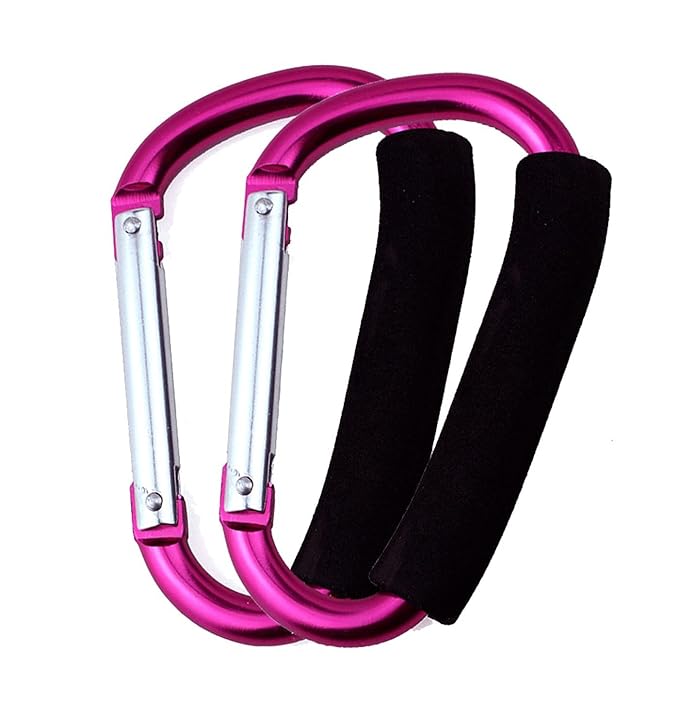 Stroller Hooks by Baby,2 pcs Carabiner Stroller Hook Organizer for Hanging Purses, Diaper Bag, Shopping Bags. Clip Fits Single/Twin Travel Systems, Car Seats and Joggers (Rose red)