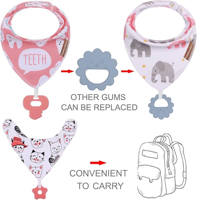 Baby Bandana Drool Bibs 6-Pack and Teething Toys 6-Pack Made with 100% Organic Cotton, Absorbent and Soft Unisex