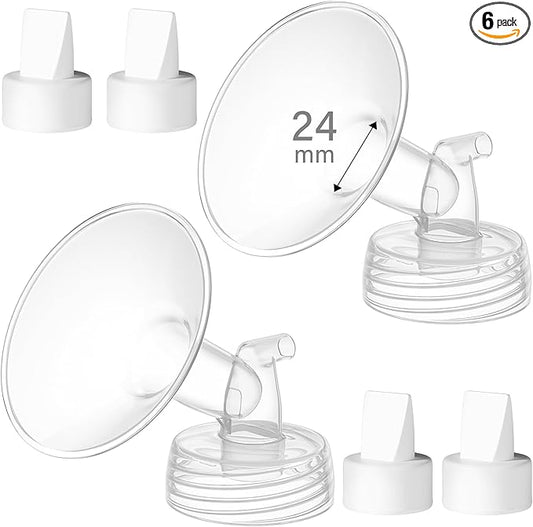 4PCS 24mm Breast Pump Flanges, Duckbill Valves Compatible with Spectra S1/S2/9Plus/Synergy Gold, Motif Luna, Wide-Mouth Bottle Fit, Breast Pump Accessories