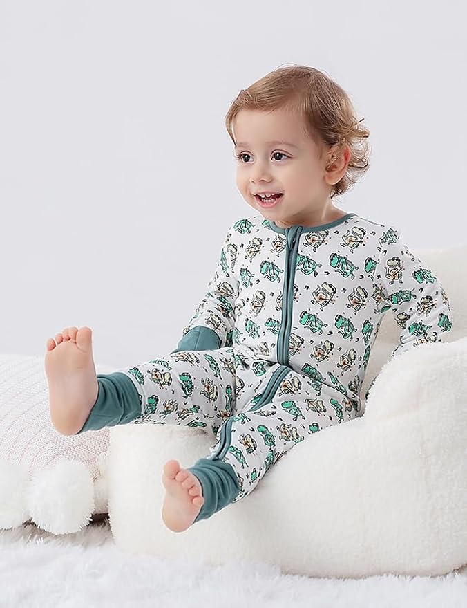 JunNeng Viscose from Bamboo Baby Boy Sleeper with Mitten Cuffs, Footless Soft Zippy Pajamas, Sleep N' Play Romper 0-18 Months