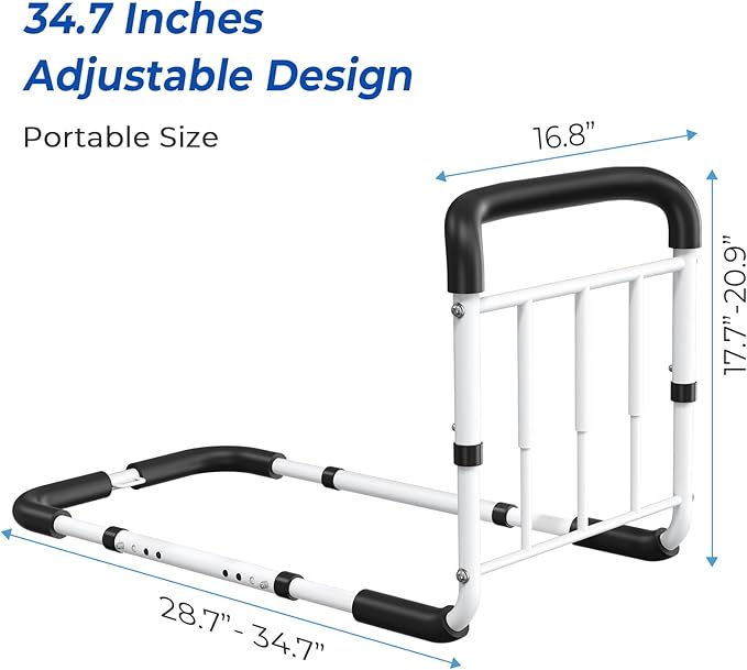 Bed Rails for Elderly Adults Safety - ASTM Compliant Adjustable Bed Cane 2026 Upgrade with Non-Slip Ergonomic Handle & Storage Pocket, Bed Railings for Seniors Support 400 LBS, Tool-Free