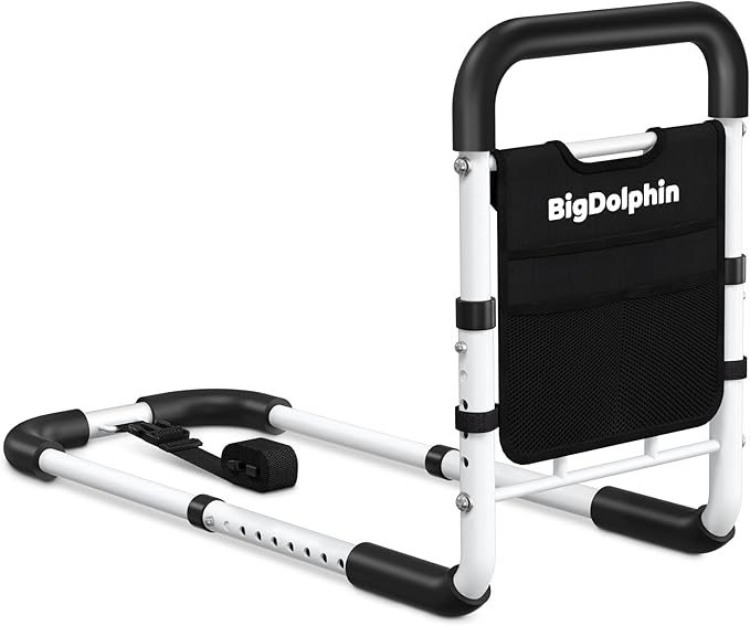 Bed Rails for Elderly Adults Safety 2026 Upgrade - ASTM Compliant Adjustable Bed Cane with Non-Slip Ergonomic Handle & Storage Pocket, Bed Railings for Seniors Support 350 LBS, Tool-Free