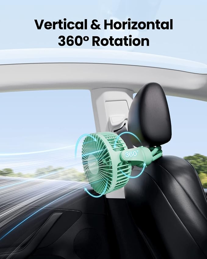 Gaiatop Mini Portable Stroller Fan, Battery Operated Small Clip on, Detachable 3 Speed Rechargeable, 360° Rotate Flexible Tripod Better Cooling for Car Seat Crib Treadmill Travel Green