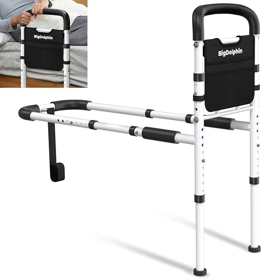 Bed Rails for Elderly Adults Safety 2026 Upgrade - ASTM-Certified Adjustable Bed Cane Supports 350LBS with Non-Slip Grip & Storage Pocket, Tool-Free Assembly Stable Bed Assist Rails for Seniors