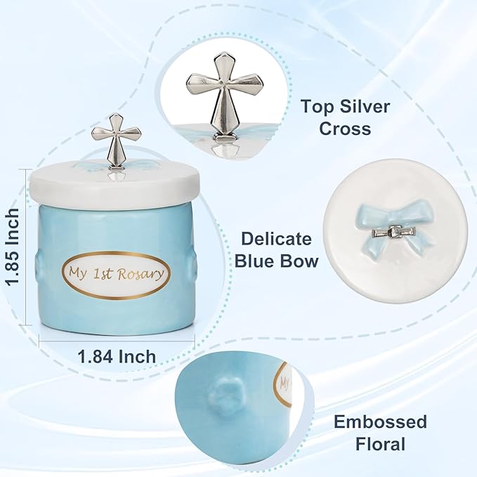 My First Blue Rosary and Keepsake Box, Catholic Baptism Gift for Baby Boy, Christening Set from Godparents, First Communion Rosary, Baby Shower Keepsake Box, Religious Boy Baptism Gifts