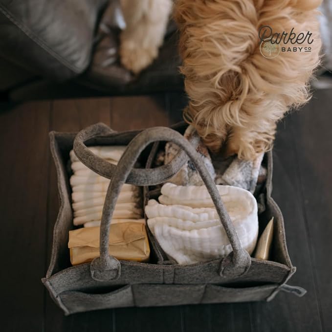 Parker Baby Co. Diaper Caddy - Nursery Storage Bin and Car Organizer for Diapers and Baby Wipes - Charcoal, Large