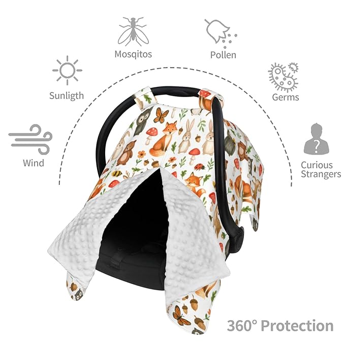 KiuLoam Woodland Animals Baby Car Seat Canopy, Nursing Cover for Mom Breastfeeding Scarf, Infant Car Seat Cover/Multiuse Baby Stroller Covers for Babies Boys Girls