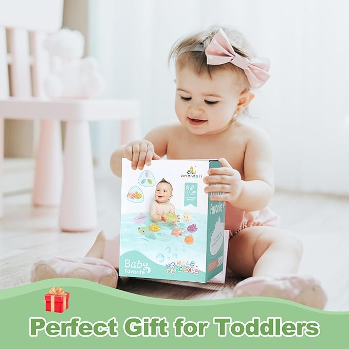 Baby Bath Toys, 9 Pack | Mold Free Bath Toys with Sealed & No Holes Design | Soft, Easy Grip & Floatable Bathtub Toys | Babies & Toddlers Pool Water Toys for Stocking Stuffers