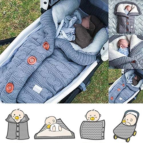 insular Warm Baby Sleeping Bag Envelope Winter Kid Sleepsack Footmuff Stroller Knitted Sleep Sack Newborn Knit Wool Swaddling Blanket (Black)