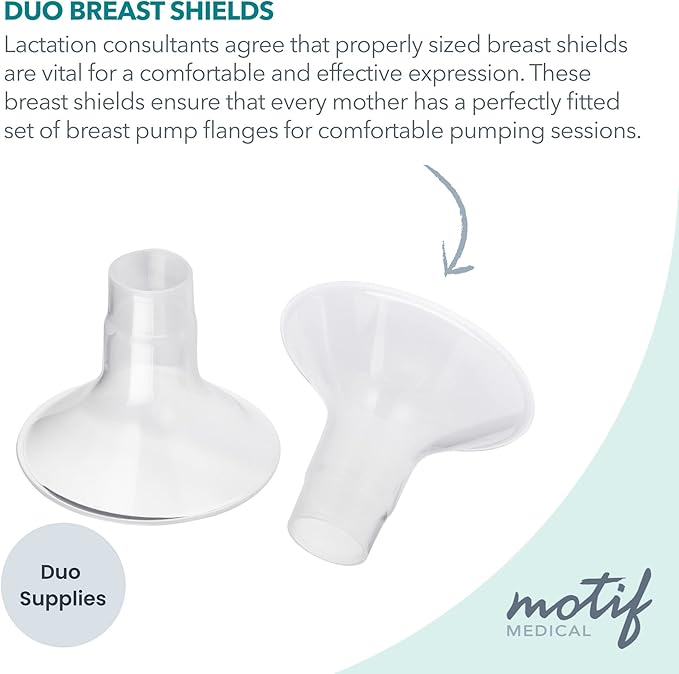 Motif Medical Duo Breast Pump Flange – Comfortable Breast Pump Flanges for Better Milk Flow & Pumping Ease - Ideal Breast Pump Flange Insert for Breastfeeding Moms (2 Shields, 21mm)