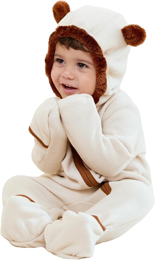 PATPAT Fleece Hooded Footed Romper Clothes, Soft Warm Footie Covers, Car Seat Friendly, Easy Zip, Cute Boy Girl
