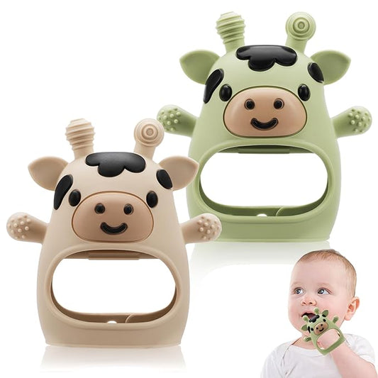 2 Pack Baby Teething Toys 0-6 6-12 Months, Adjustable Anti Dropping Wrist Teething Mittens, Food Grade Silicone Baby Chew Toys for Sucking Needs Teether for Newborns Infants Teething Relief