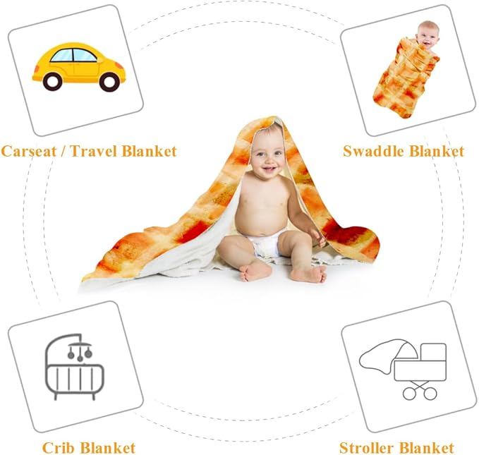 Waffle Blanket Baby for Boys Girls, Funny, Soft Flannel Swaddle for Birthday Gifts, Food Blanket for Newborn (36 inch, Yellow)