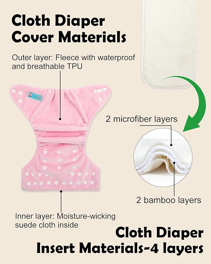 ALVABABY 6 Pack Baby Cloth Diapers Warm for Autumn and Winter with 6pcs 4-Layers Rayon from Bamboo Inserts,Cloth Diaper Covers Adjustable Washable Reusable for Baby Girls and Boys 6BMR02