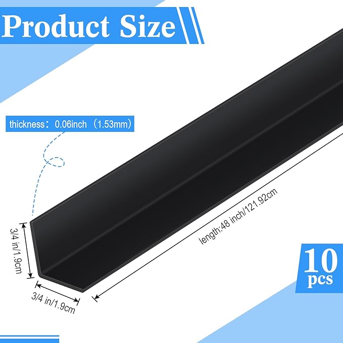 Sasylvia 10 Pcs Wall Corner Protector Guards, Vinyl 3/4 x 48 Inches Corner Trim Molding, Avoid Scratching Scuffs, Ease Install and Cleaning for Door Countertop Furniture Cabinet Protection, Black