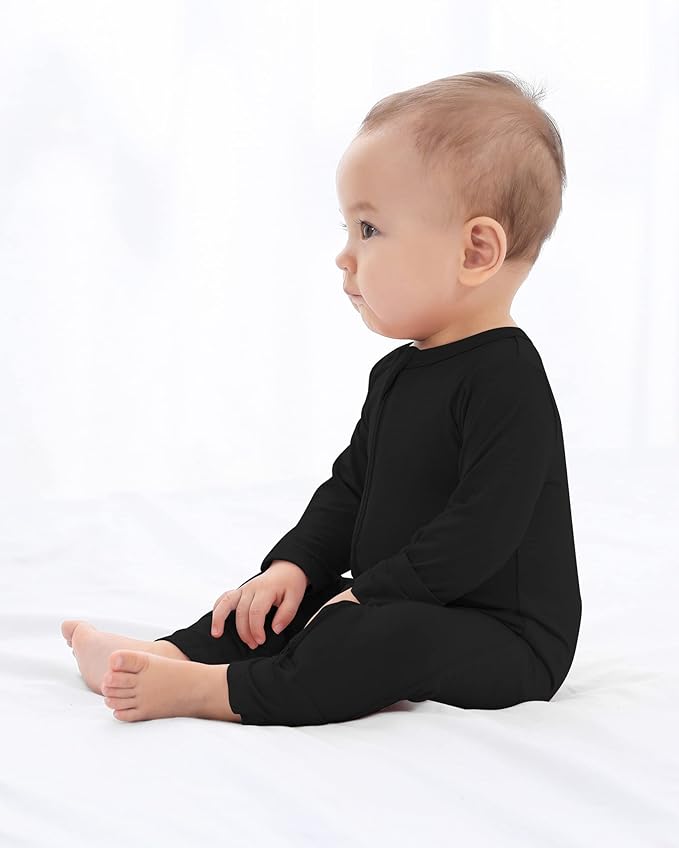 GUISBY Baby Pajamas with Mitten Cuffs - 3Pcs Girls Boys 2 Way Zipper Long Sleeve Rayon Sleepers