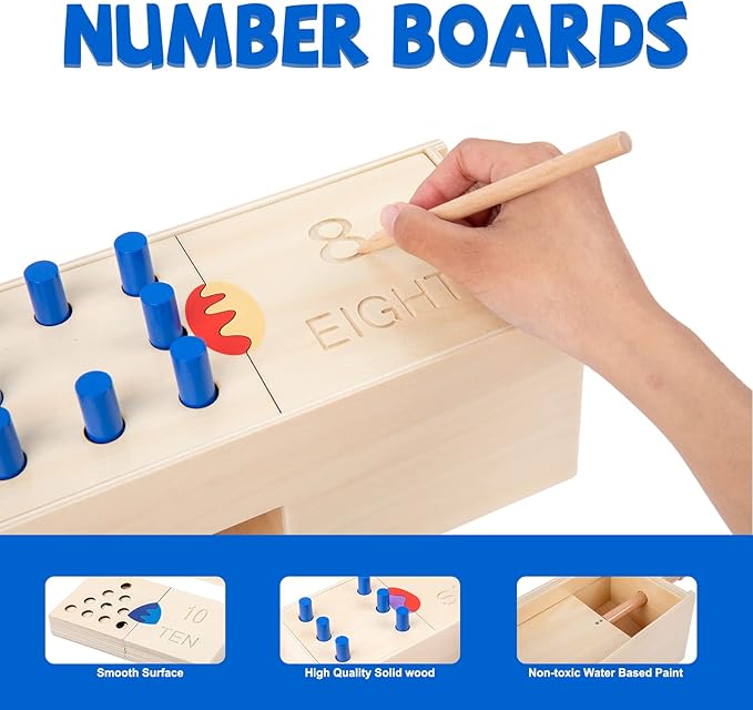 Adena Montessori Toys Wooden Peg Drop Box Tumble Down Counting Pegs Number Games - Fun and Exciting Way to Learn 1-10 Numerals Early Math Skills Development
