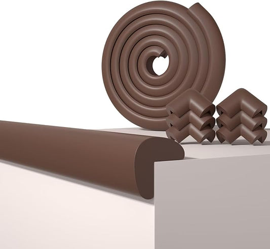 Baby Proof Edge Corner Protector, 6.56FT 0.47''Th L-Shape Furniture Corner & Edge Safety Bumpers with 6 Corners, Pre-Taped, Soft NBR Rubber Foam Desk Edge Cushion Wall Corner Protector(Coffee)