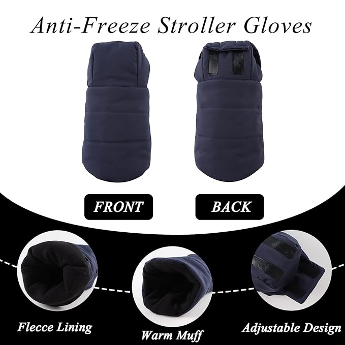 Zsedrut Stroller Gloves Universal Winter Anti-Freeze Stroller Mittens Water Repellent Hand Warmer Muff Fleece Lined,Winter Stroller Accessories (Navy)