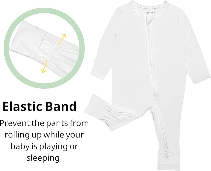 GUISBY Baby Pajamas with Mitten Cuffs - 3Pcs Girls Boys 2 Way Zipper Long Sleeve Rayon Sleepers