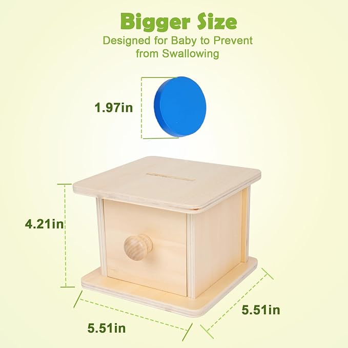 Adena Montessori Infant Toddlers Coin Box Montessori Toys for 6-12 Months Babies 1 Year 2 Year Old (Typical Coin Box)