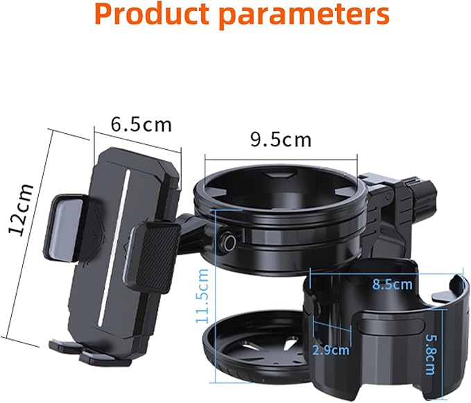 4-in-1 Universal Stroller Cup Holder – Adjustable Single/Double Cup & Phone Holder, 360° Rotatable, Anti-Slip Silicone Grip, Spill-Proof Design for Baby Strollers, bicycles,Wheelchairs, Shopping Carts