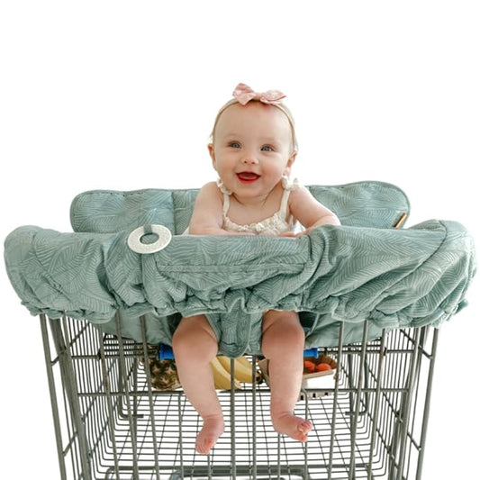 2-in-1 Cushy Cart Cover and High Chair Cover | Universal Fit | Includes Storage Pouch (Sage Leaves)