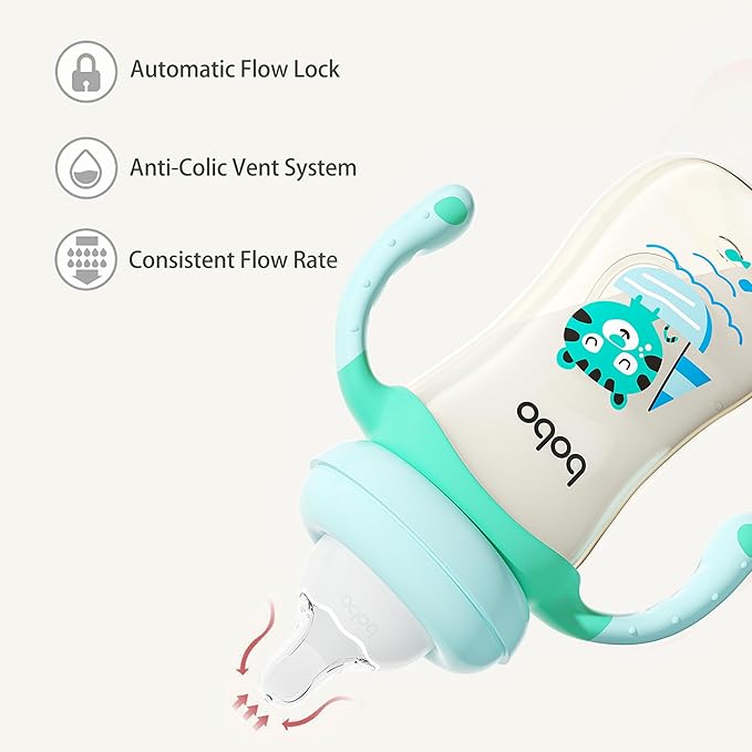 YOHKOH Natural PPSU Baby Bottle with Natural Response Nipple, Newborn Anti-Colic Baby Bottles with Handle, Wide Neck Mushroom Cap Baby Bottle (8.8oz (Pack of 2), Blue)