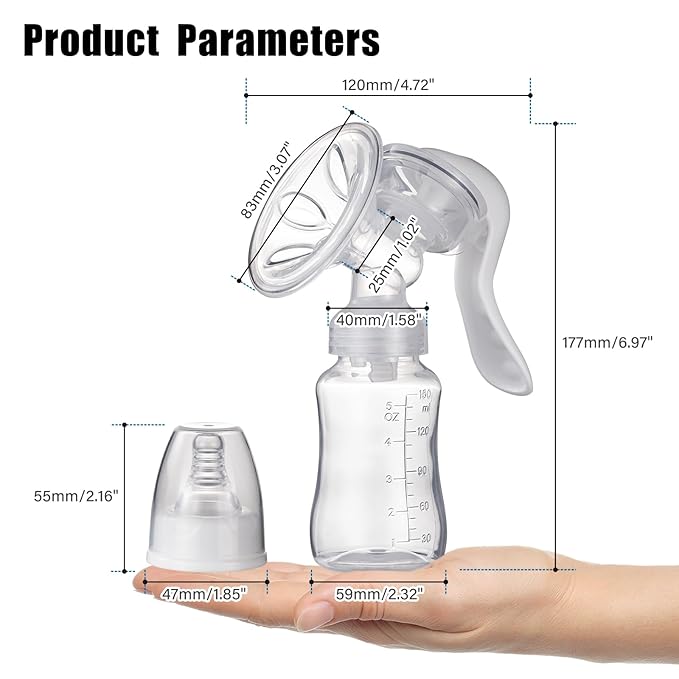 Elfzone Manual Breast Pump - Adjustable Suction Silicone Hand Pump Breastfeeding, Small Portable Manual Breast Milk Catcher Baby Feeding Pumps & Accessories, White, Mother’s Day Gifts